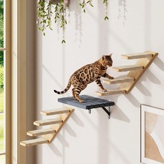 Wall Mounted Cat Shelves Perch Platform Sisal Steps Indoor Climber Gray