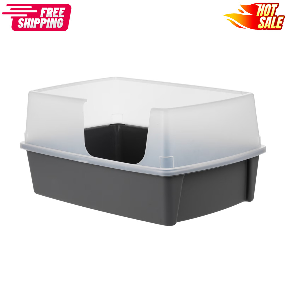 IRIS USA XXL Open Top Side Entry Cat Litter Box High Sides Gray