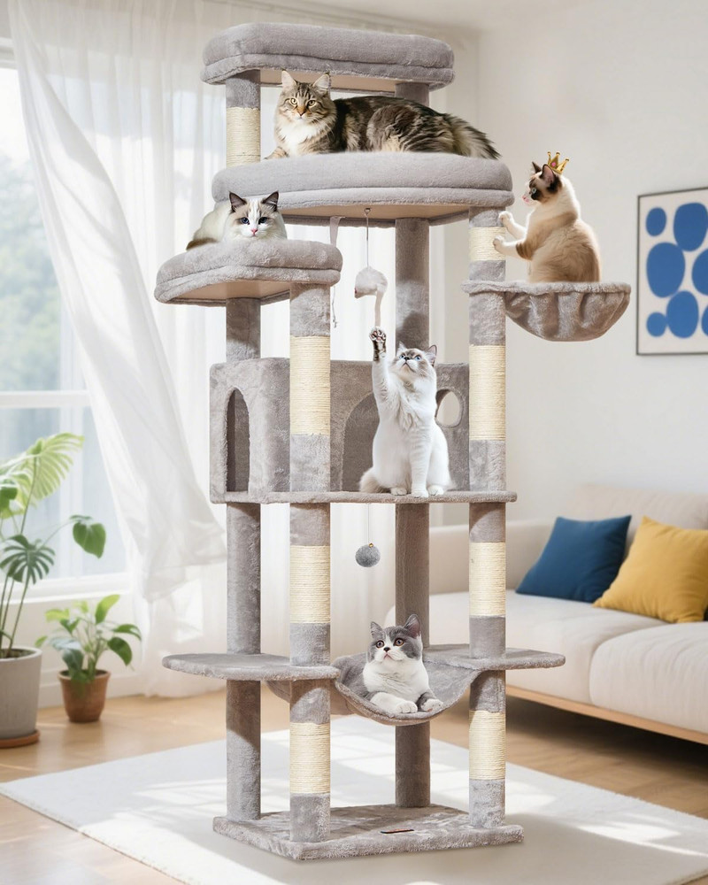 71 Inches Cat Tree for Large Cats 20Lbs+, 3 Giant Perches, Multi-Level Cat Tree