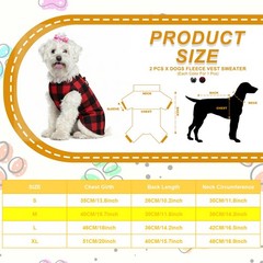 Dogs Fleece Vest Sweater M Plaid Red Black/Black White 2Pack