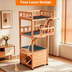 Modern Cat Tree Tower for Large Cats wooden Luxury Cat Condo Wood Feral House