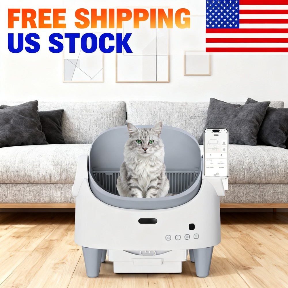 Litter Box, Self-Cleaning Litter Box with Open-Top Design, 15-Laye Cat Automatic
