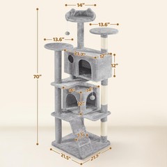 70in Multi-Level Cat Tree Tall Cat Tower Cat Furniture,Cats Activity Center,Gray
