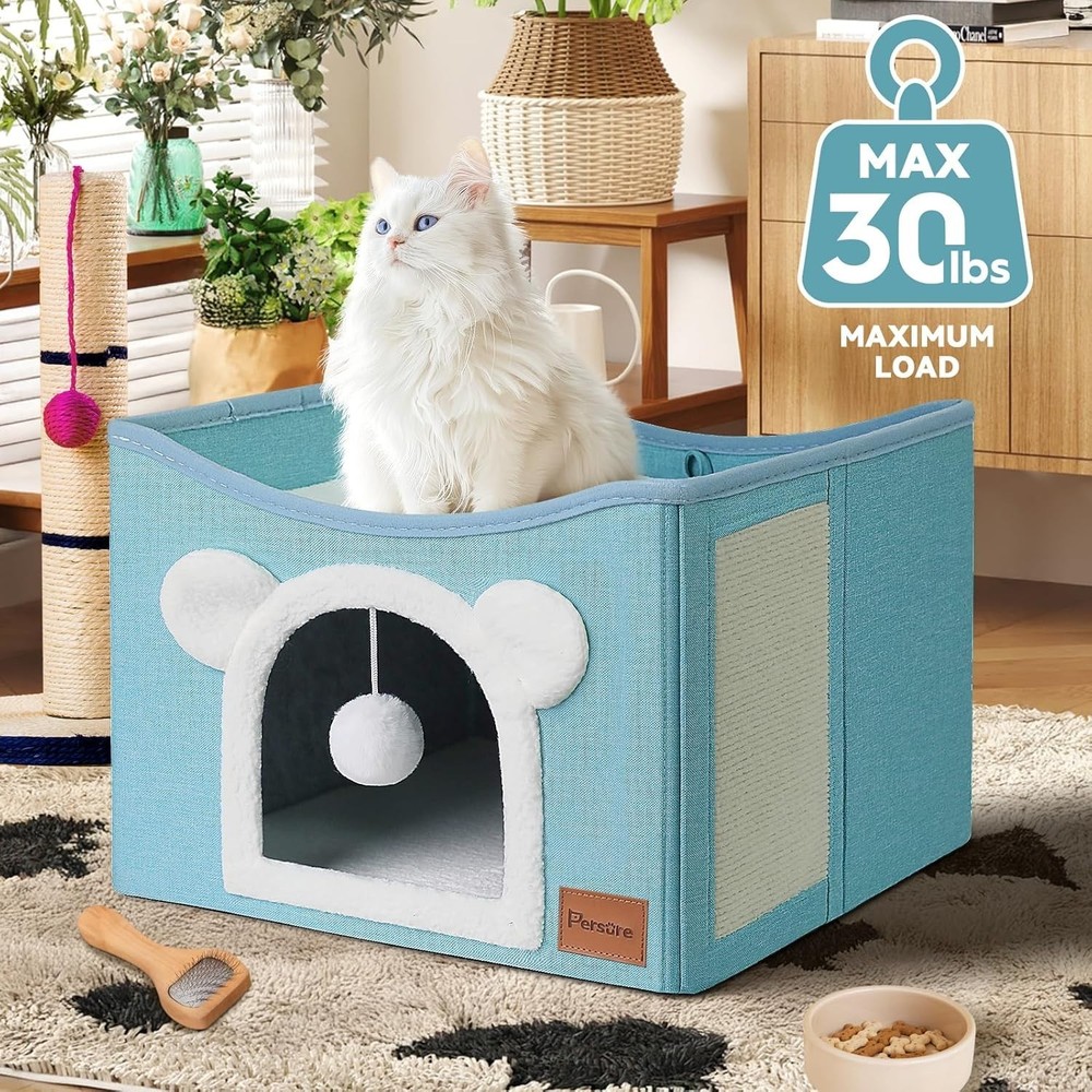Indoor Cat House Bed Foldable Multifunction Cat Cave and Scratching Board (Large