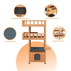 Modern Cat Tree Tower for Large Cats wooden Luxury Cat Condo Wood Feral House