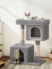 Cat Tree Tower Condo Light Gray with Large Perch 2 Caves Scratching Post