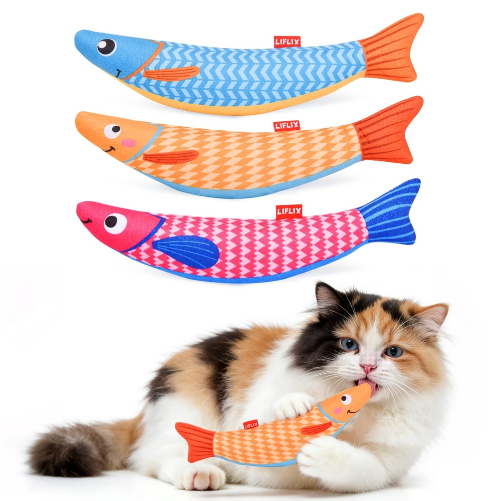 LIFLIX 3PCS Catnip Toys for Cats, 10.04×2.56×1.77 inches, Blue&Orange&Pink