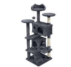 Alden Design Double Condo Cat Tree 54.5in Dark Gray Scratching Tower