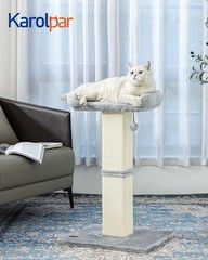 32in Cat Scratching Post Sisal With Plush Perch Bed For Indoor Cats Light Grey