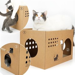 Cat Cardboard House with 2 PCS Scratching Pads，Large Cat Scratcher Bed Ca