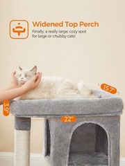 Cat Tree Tower Condo Light Gray with Large Perch 2 Caves Scratching Post