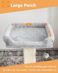 32in Cat Scratching Post Sisal With Plush Perch Bed For Indoor Cats Light Grey