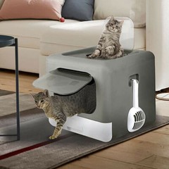 Folding Cat Litter Box Large Enclosed Toilet w/ Lid &Active Door Pull-out Drawer