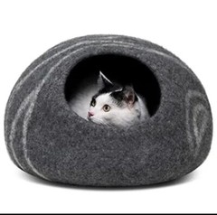 MEOWFIA Felt Cat Cave Handmade 100% Merino Wool for Cats Medium Gray 10”x16” NEW