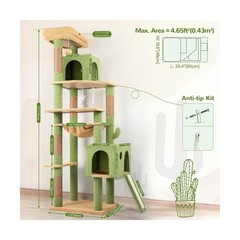 Globlazer Large Cactus Cat Tree Tower, 70in Tall Heavy Duty Green Cat Tree fo…