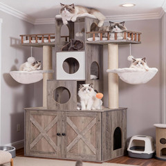 Cat Tree with Litter Box Enclosure for Indoor Big Cat, Cat Tower for Large Cats