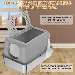 Enclosed Stainless Steel Litter Box, XXL Top Entry Litter Box for Big Cats, 1204