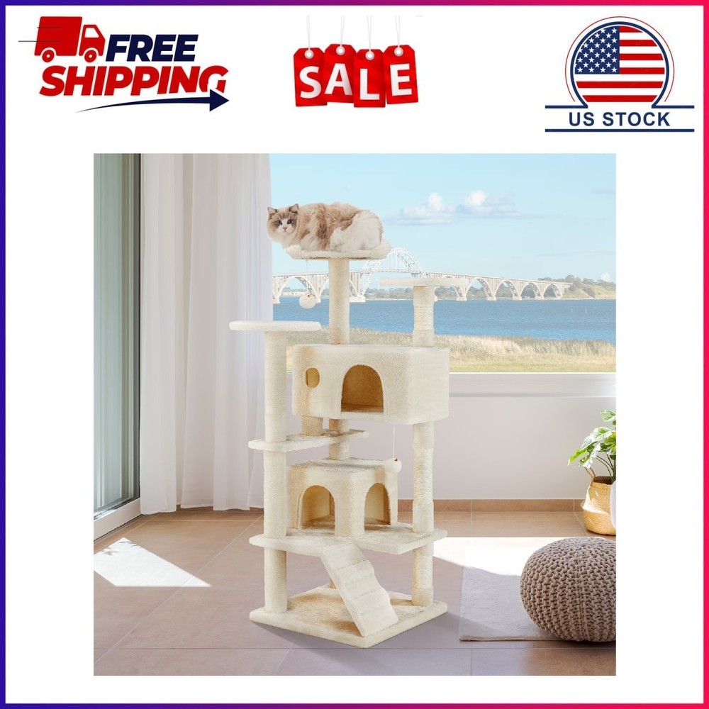 GIANNA 54-Inch Cat Tower with Large Condo, Climbing Ladder, and More Cat Stuff,