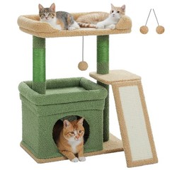PAWZ Road Small Cat Tree Tower for Large Adult Cat with Wide Top Perch Condo 27″
