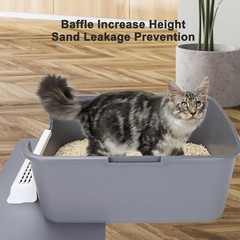 Grey Enclosed Cat Litter Box with Lid for Cats Under 8 lbs, Includes Sand Pedal