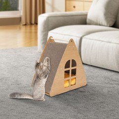 Cat Scratcher Lounge Corrugated Cardboard Triangle Cat Scratcher House W/Cushion