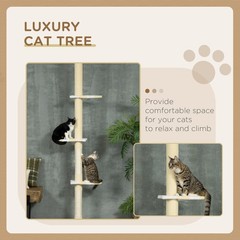 Yellow 87-103 Inch Floor to Ceiling Cat Tree Adjustable Height Ball Toy