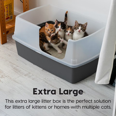 IRIS USA XXL Open Top Side Entry Cat Litter Box High Sides Gray