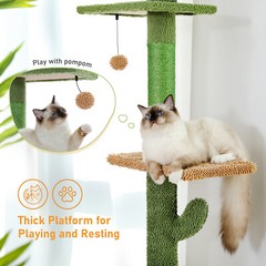 PAWZ Road Cat Tree Cactus Floor to Ceiling Scratching Post with Hammock 95″-108″