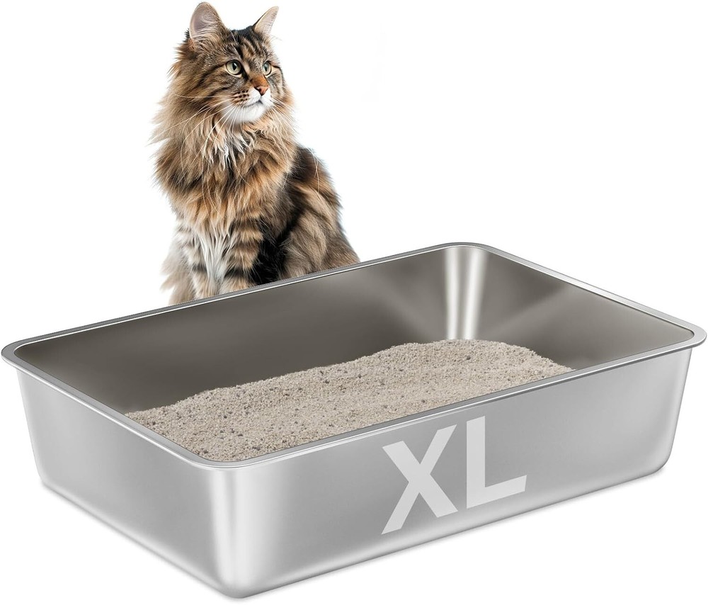 Stainless Steel Cat Litter Box Metal Pet Toilet for Big Cat No Stick No Smell