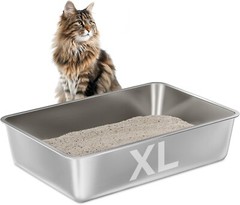 Stainless Steel Cat Litter Box Metal Pet Toilet for Big Cat No Stick No Smell