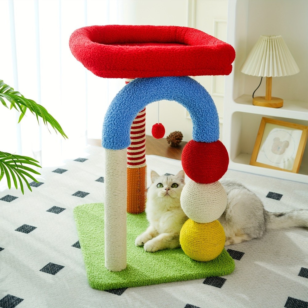 2-in-1 U-Shaped Cat Tree Tower with Scratching Post, Sisal Toy Ball, and Perch
