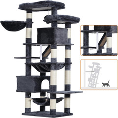 Cat Tree, 71-Inch-Tall Tower for Indoor Cats with 2 Perches, 2 Big Condos, 2 Ham