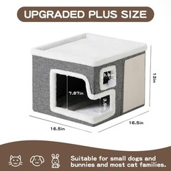 Cat Houses for Indoor Cats, Covered Cave Bed with Scratch Pad and Fluffy Ball…