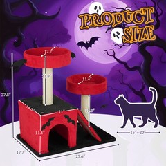 26in Indoor Gothic Cat Tree Cat Tower with Spacious Cat Condo Scratching Ladder