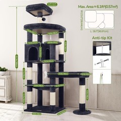 Globlazer Extra Large Platform Cat Tree, 65in Sturdy 65inch, Dark Grey