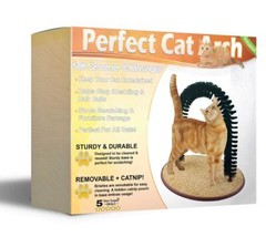 Cat Self Grooming Arch Toy Post w Mouse Toy, Bristle Brush Catnip Scratching Pad
