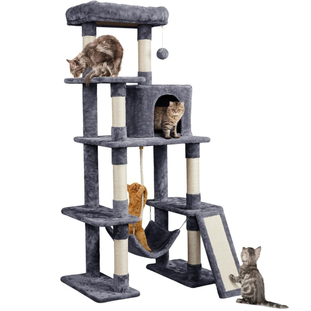 63in Large Cat Tree for Heavy Cats up to 22lbs,Anti-Wobble Tower w/Condo&Hammock