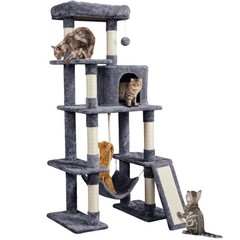 63in Large Cat Tree for Heavy Cats up to 22lbs,Anti-Wobble Tower w/Condo&Hammock