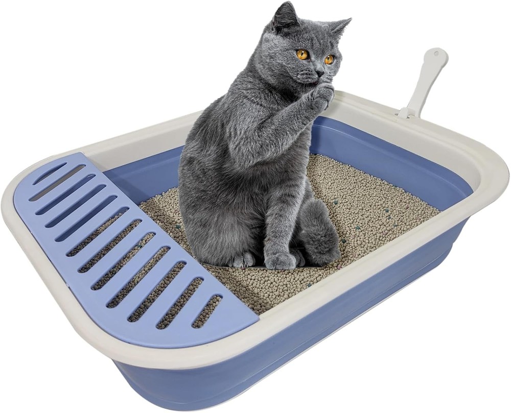Senior Cat Litter Boxes Collapsible Open Low Entry Cat Litter Pan with Scoop