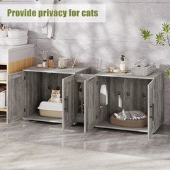 Wooden Cat Hidden Litter Box Enclosure Furniture for 2 Cats, 55” x 17.7” x 22.5“