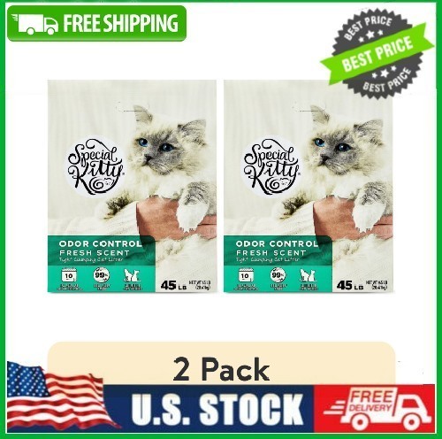 (2 pack) Special Kitty Clumping Clay Cat Litter, Fresh Scent, 45 lbs Box
