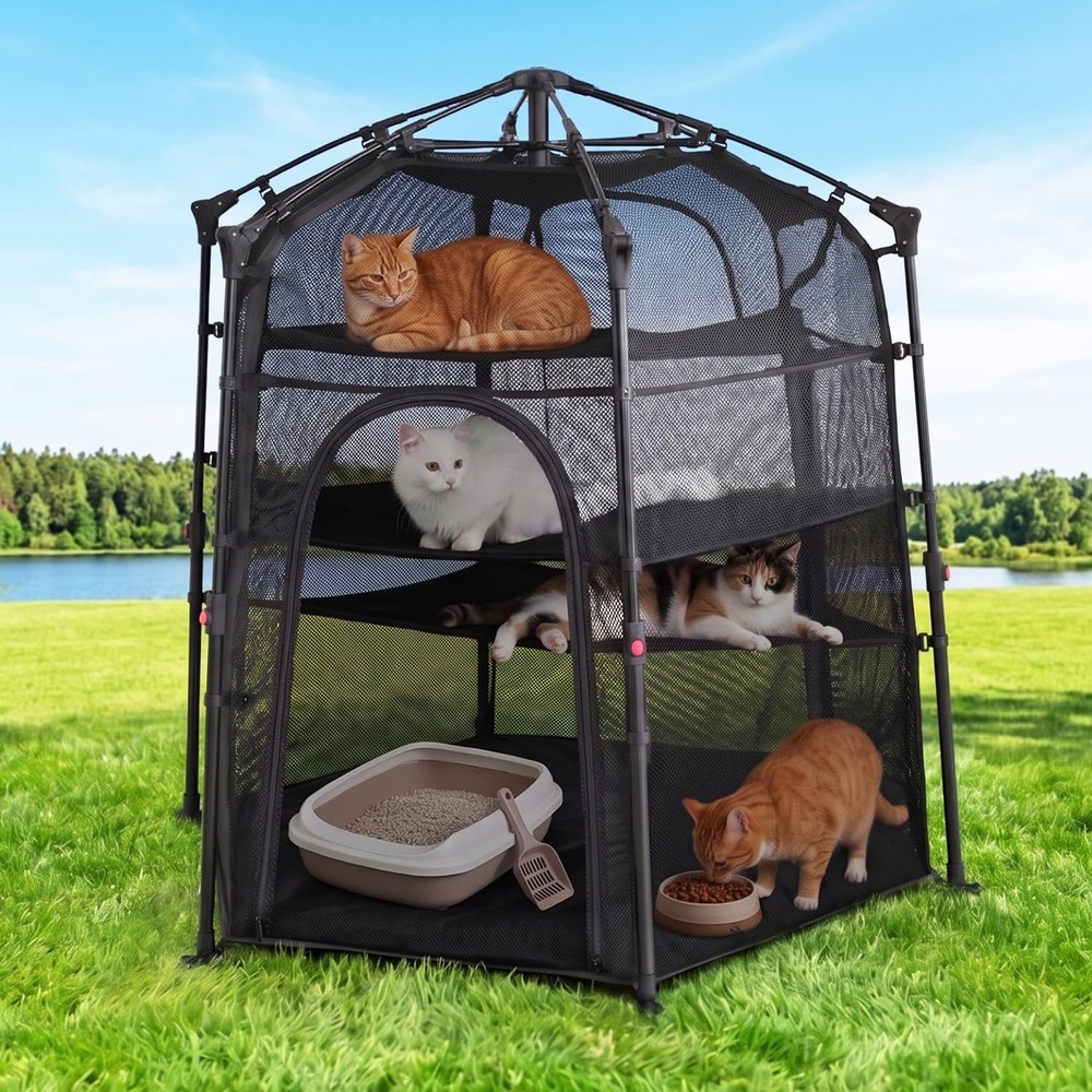 Catio Outdoor Cat Enclosure Pop up Cat Tower Tent Cat Playpen w/Breathable Mesh