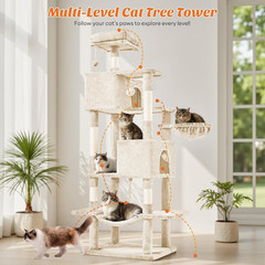 66 Inch Cat Tree Tower, Multi Level Cat Climbing Tower with Natural Sisal Scratc