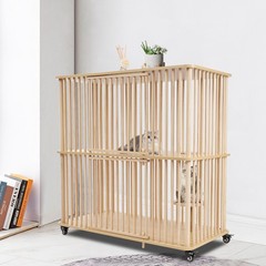 2 Tiers Cat House Wooden Large Cat Villa, Double Door Cat Cage with Wheels