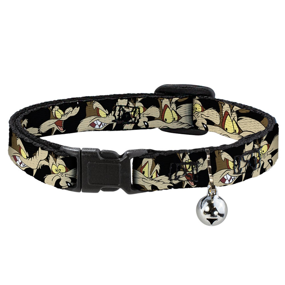 Cat Collar Breakaway with Bell Wile E. Coyote Expressions Black NARROW Fits 8.5-