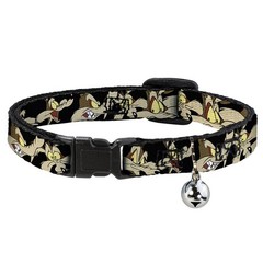 Cat Collar Breakaway with Bell Wile E. Coyote Expressions Black NARROW Fits 8.5-