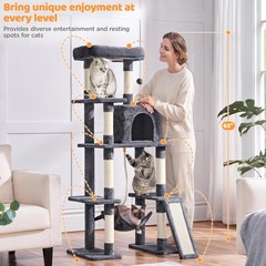 63in Large Cat Tree for Heavy Cats up to 22lbs,Anti-Wobble Tower w/Condo&Hammock