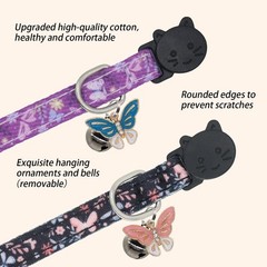 Cat Collar Breakaway, 2 Pack Cotton Kitten Collars with 7-11”, Butterfly
