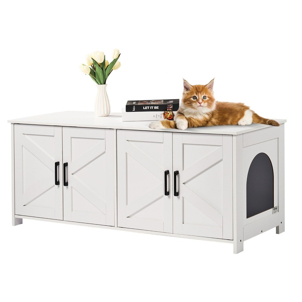 Cat Litter Management Cabinet 47.2×18.5×19.7in Double Compartment White