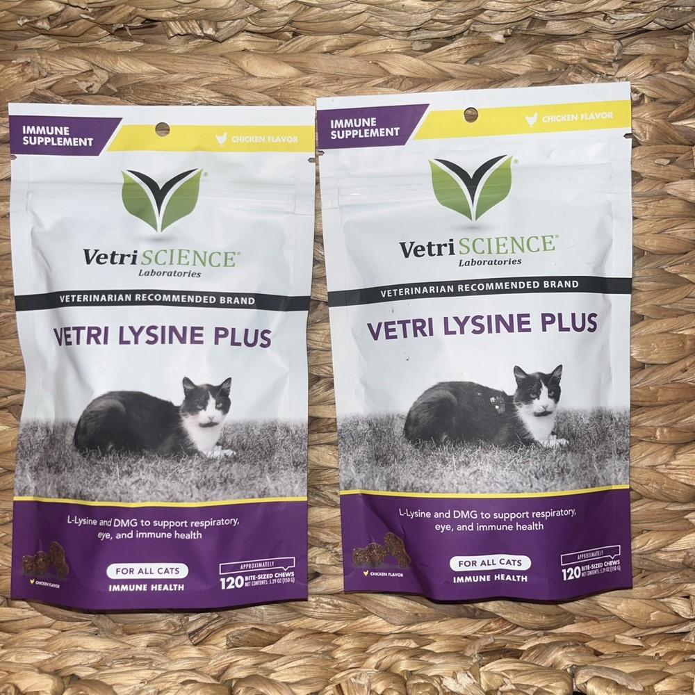 240 Count – 2 Bags -Vetri Lysine Plus Chews – Essential Immune Support for Cats